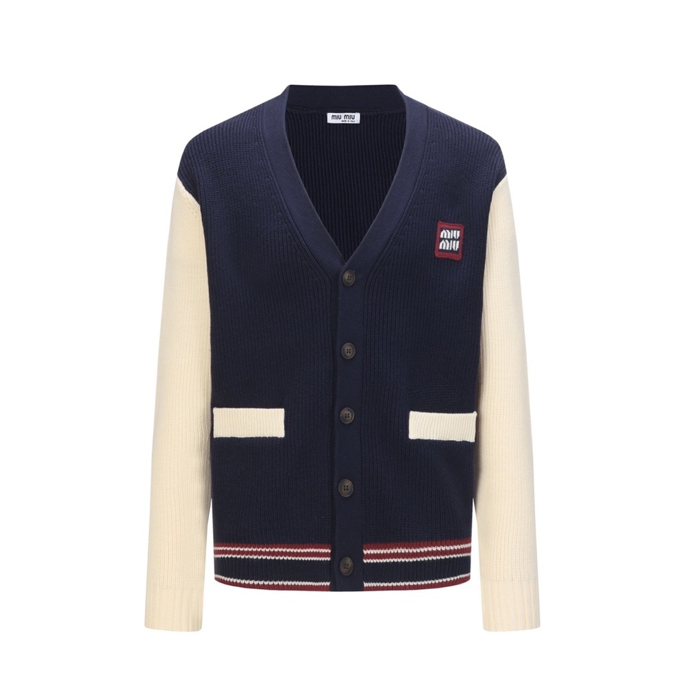 Miu Miu Navy and Cream Button-Up Cardigan